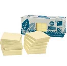 Notisblock Recycled 75x75 mm gul 12-pack