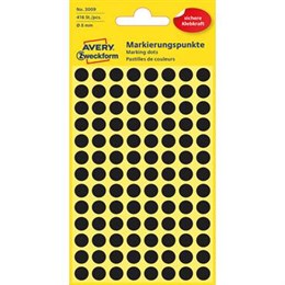 Etikett 8mm Rund Svart 416st/fp