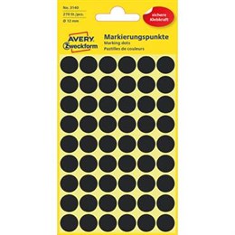Etikett 12mm Rund Svart 270st/fp