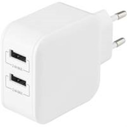 Väggladdare Deltaco 2xUSB 24W vit