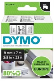 Märkband Dymo D1 9mm svart/klar