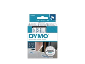 Märkband Dymo D1 9mm blå/vit