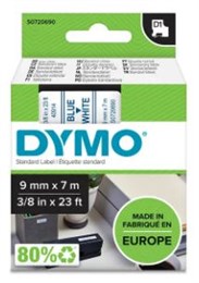 Märkband Dymo D1 9mm blå/vit
