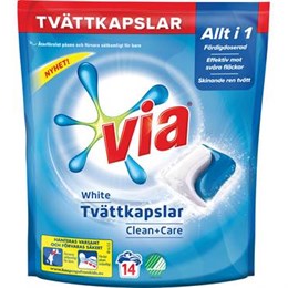 Tvättmedel Via Tvättkapslar White Clean Care 14 st/fp
